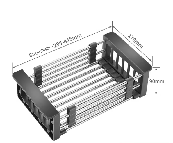 Adjustable Over-Sink Stainless Steel Dish Drying Rack with Expandable Arms – Cutlery Basket & Kitchen Sink Organizer