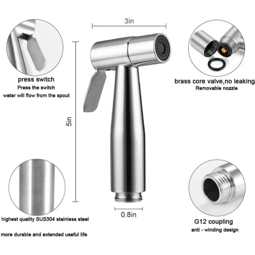 304 SUS Toilet Shower+Hose Pipe (Complete Set)