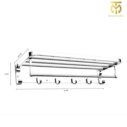Multi-Functional Towel Holder with Shelf & Hooks – Durable 304 Stainless Steel Design
