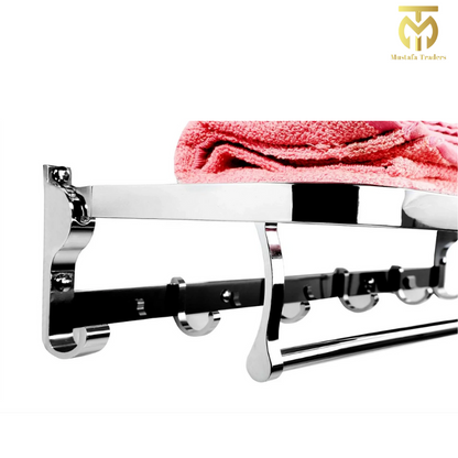 Multi-Functional Towel Holder with Shelf & Hooks – Durable 304 Stainless Steel Design