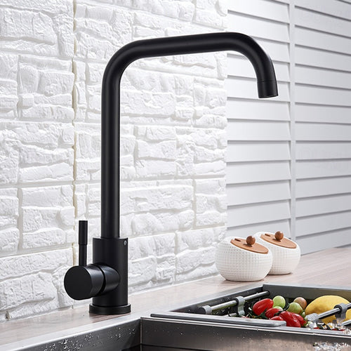 SUS-304 Stainless Steel Kitchen Mixer Tap- L shaped, Black