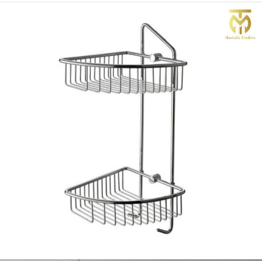 Corner Mounted Double Basket Shower Shelf