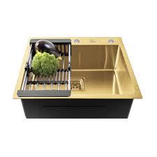 Stainless Steel Handmade Kitchen Sink-Gold/Black